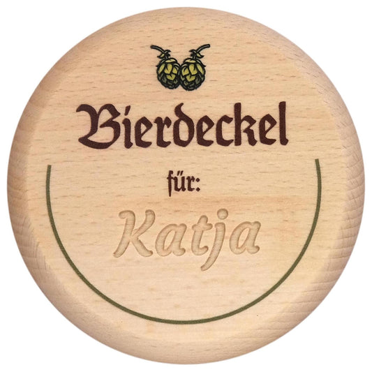 Personalisierter Bierglasdeckel aus Holz mit Gravur – Bierdeckel für: [Name] – Schutz vor Wespen
