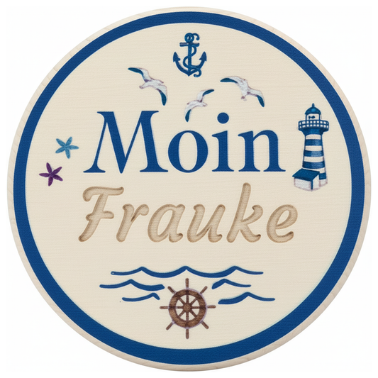 Personalisierter Bierdeckel aus Holz mit Gravur – Moin Maritim Leuchtturm Möwen Anker