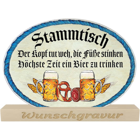 Stammtisch Schild Holz 20 cm – Tischaufsteller Masskrug Motiv mit optionaler Gravur
