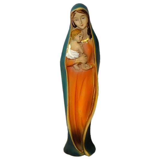 Madonna Figur mit Jesuskind 14,6 cm – Handbemalte Mutter Gottes Statue – Resin Kunstguss