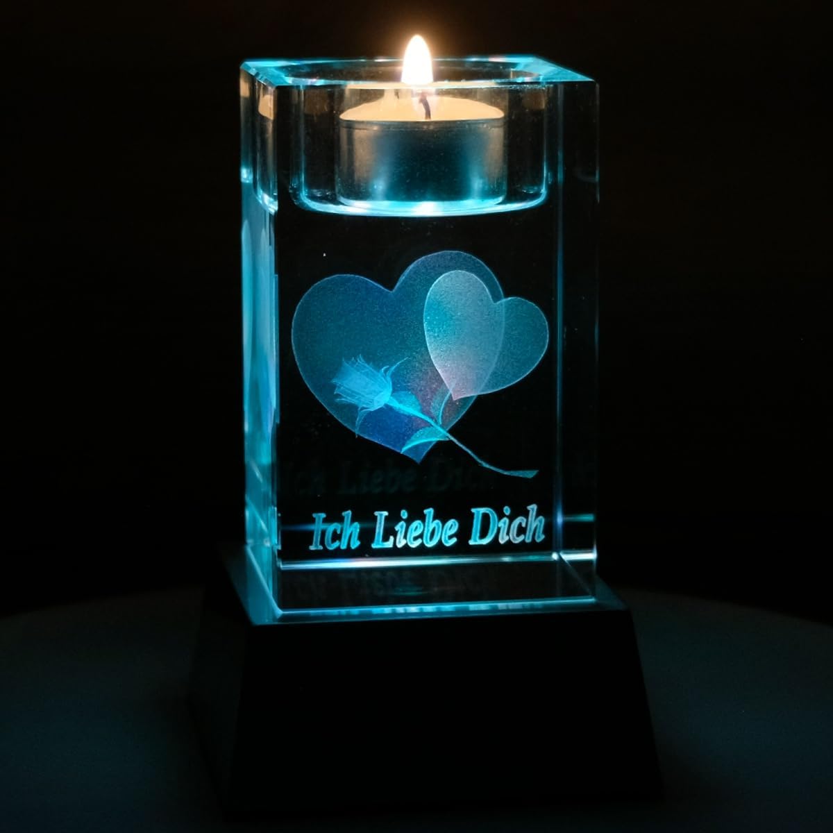 Kaltner Präsente Stimmungslicht 3D Kristall Glasblock, Teelichthalter, Kerzenhalter, Ich Liebe Dich Geschenke für Frauen, Weihnachten, Jahrestag, Hochzeitstag, Valentinstag