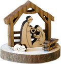 Kaltner Präsente Geschenkidee - Holz-Weihnachtskrippe Miniatur auf Rindenscheibe Jesus, Maria und Kind, Krippen Deko Weihnachten (Höhe 5 cm)