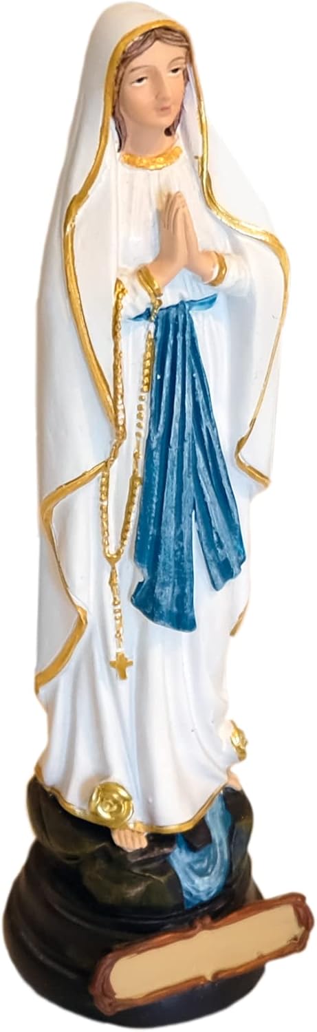 Kaltner Präsente Geschenkidee: Skulptur Mutter Gottes 20 cm Madonna Maria Notre Dame de Lourdes - Handgemalte Marienfigur auf Sockel - Hochwertiger Kunstguss aus Resin – Dekoration