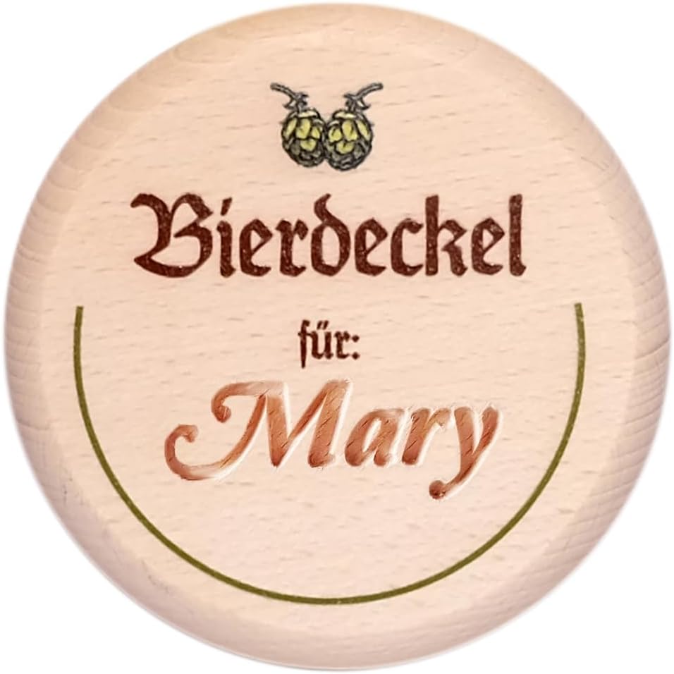 Kaltner Präsente Geschenkidee - Bierglasdeckel aus Holz mit Gravur des Namens, personalisierte Abdeckung für Krüge und Biergläser Schutz vor Insekten & Wespen für den Garten, Biergarten Bierdeckel