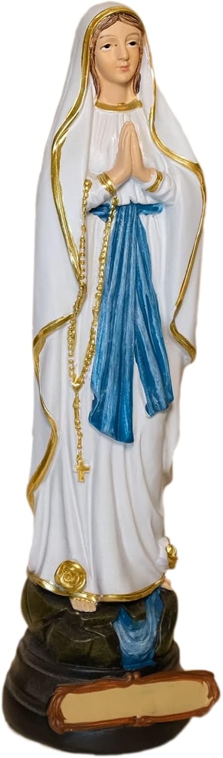 Kaltner Präsente Geschenkidee: Skulptur Mutter Gottes 20 cm Madonna Maria Notre Dame de Lourdes - Handgemalte Marienfigur auf Sockel - Hochwertiger Kunstguss aus Resin – Dekoration