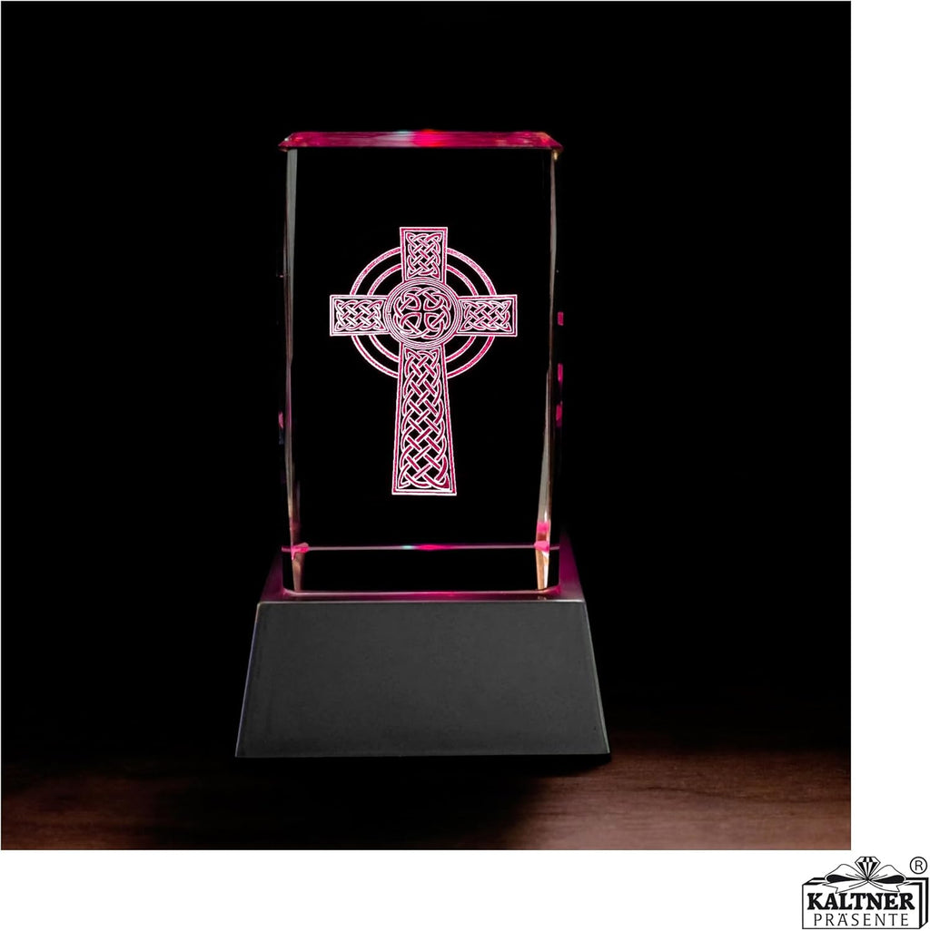 Kaltner Präsente Stimmungslicht - Das perfekte Geschenk: LED Kerze / 3D Kristall Glasblock/Kelten Kreuz, Wikinger Deko, Wolfszahn, Keltisches Kreuz, Keltischer Knoten, Viking