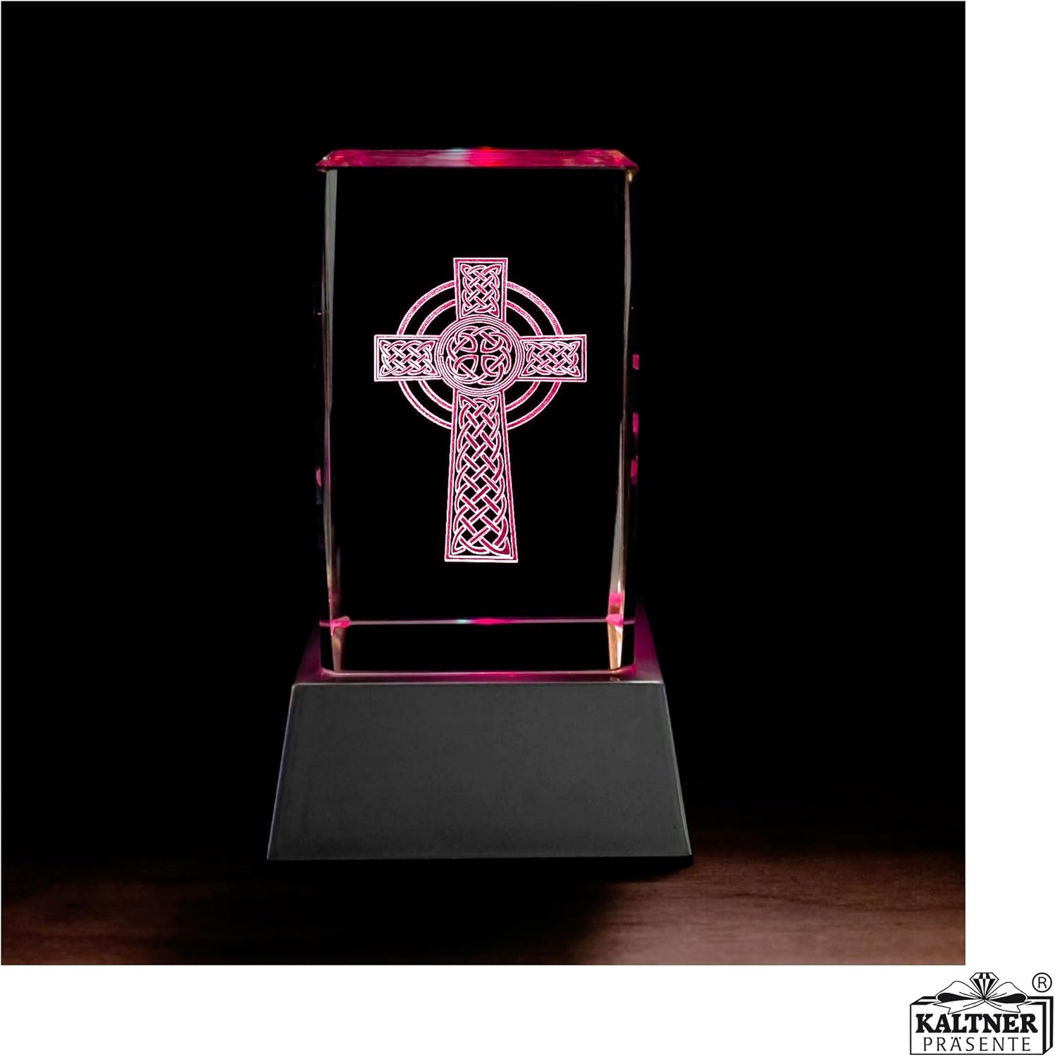 Kaltner Präsente Stimmungslicht - Das perfekte Geschenk: LED Kerze / 3D Kristall Glasblock/Kelten Kreuz, Wikinger Deko, Wolfszahn, Keltisches Kreuz, Keltischer Knoten, Viking