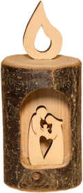 Kaltner Präsente Geschenkidee - Weihnachtskrippe Krippe aus Holz Jesus, Maria und Kind in einem Baumstamm mit Rinde als Kerze