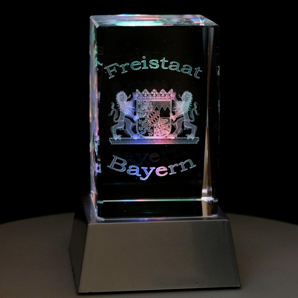 Kaltner Präsente Stimmungslicht – EIN ganz besonderes Geschenk: LED Kerze/Kristall Glasblock / 3D-Laser-Gravur/Bayerische Deko/Freistaat Bayern
