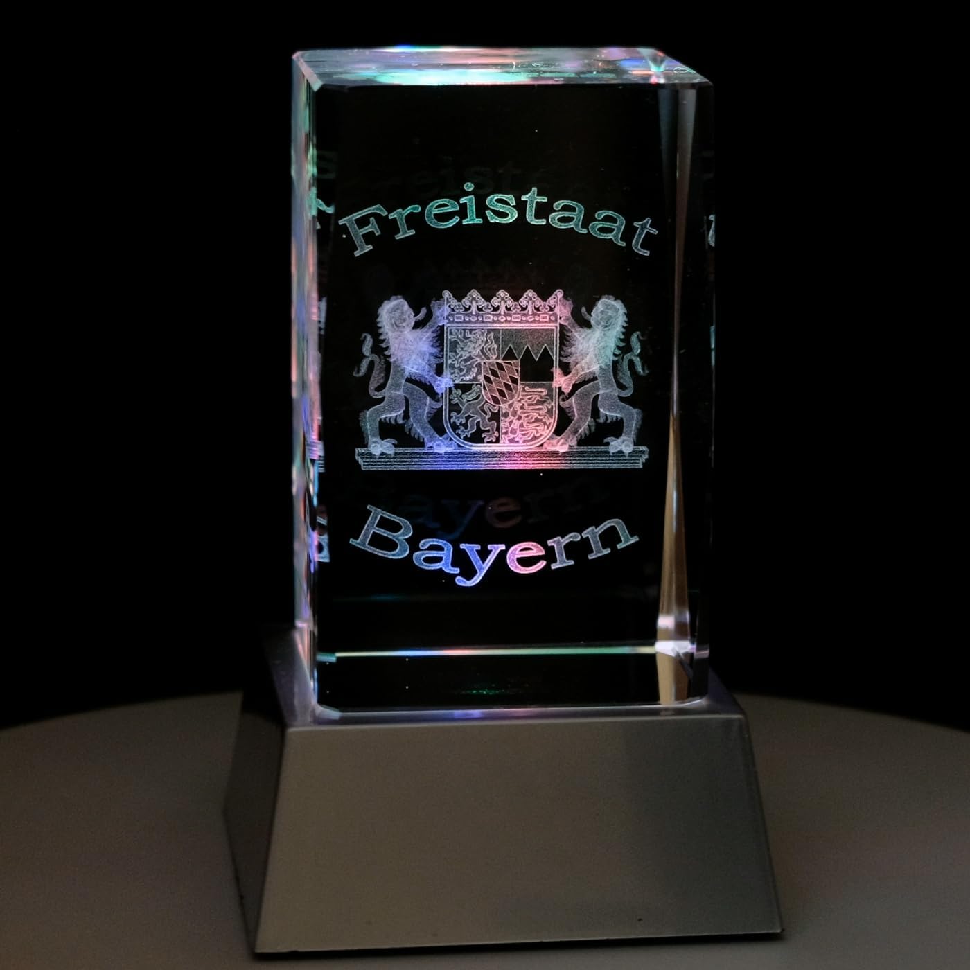 Kaltner Präsente Stimmungslicht – EIN ganz besonderes Geschenk: LED Kerze/Kristall Glasblock / 3D-Laser-Gravur/Bayerische Deko/Freistaat Bayern