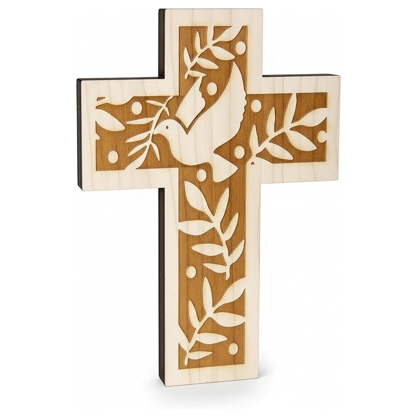 Wandkreuz Fichte 18 cm – Auferstehungskreuz mit Taube Heiliger Geist – Echtholz aus Südtirol