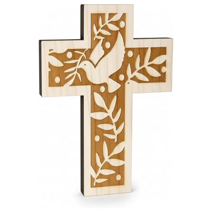 Wandkreuz Fichte 18 cm – Auferstehungskreuz mit Taube Heiliger Geist – Echtholz aus Südtirol
