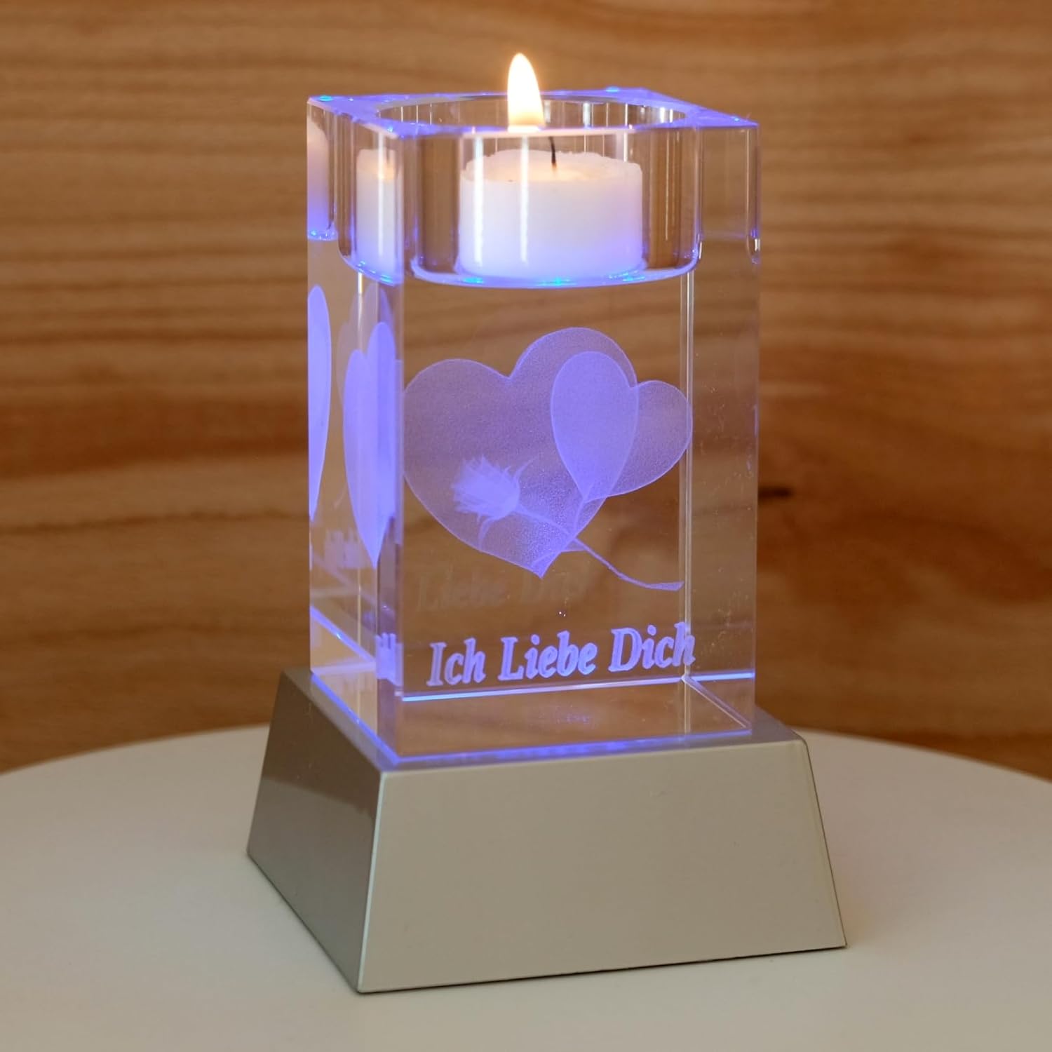 Kaltner Präsente Stimmungslicht 3D Kristall Glasblock, Teelichthalter, Kerzenhalter, Ich Liebe Dich Geschenke für Frauen, Weihnachten, Jahrestag, Hochzeitstag, Valentinstag