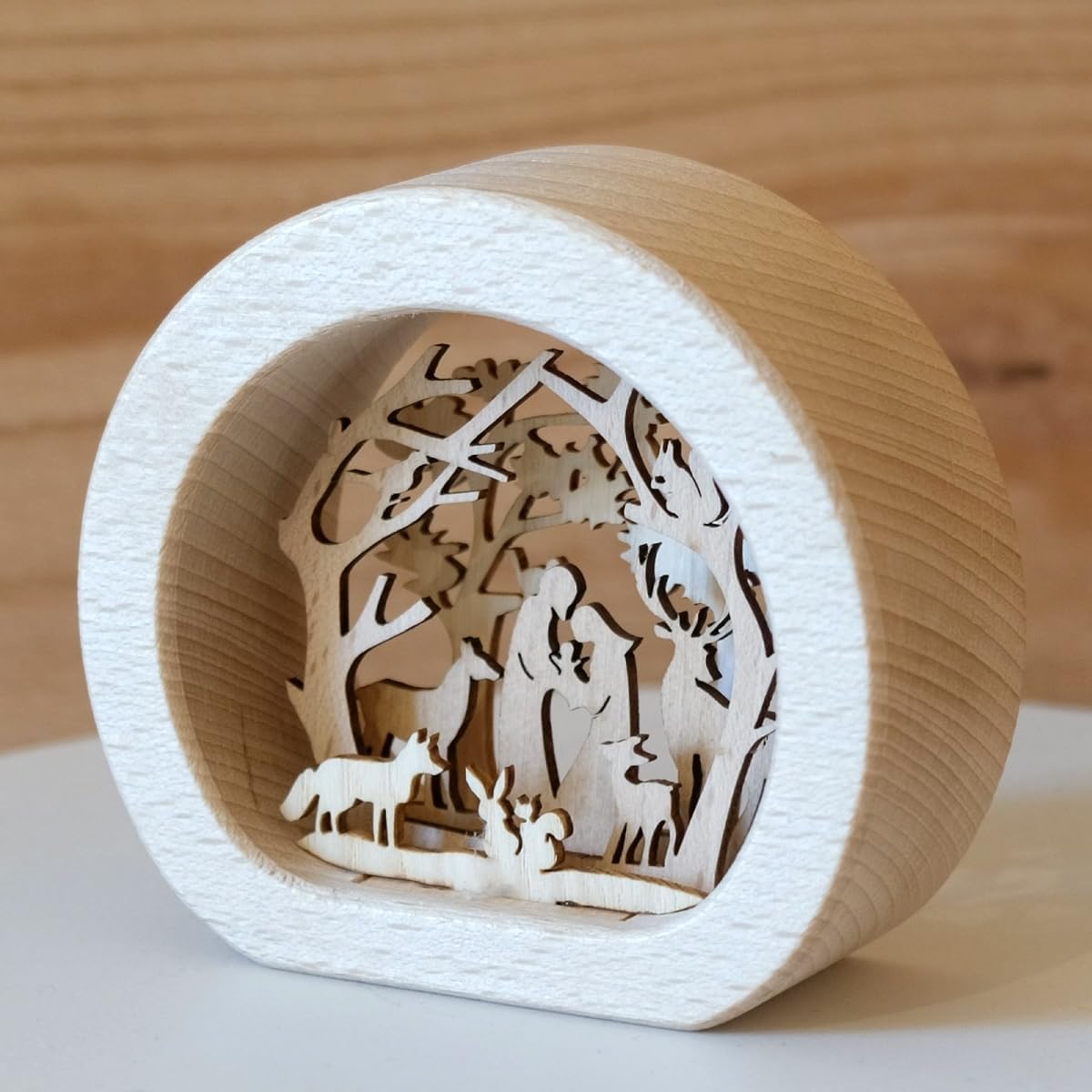 Kaltner Präsente Geschenkidee - Weihnachtskrippe Krippe aus Echt Holz mit Jesus, Maria und Kind