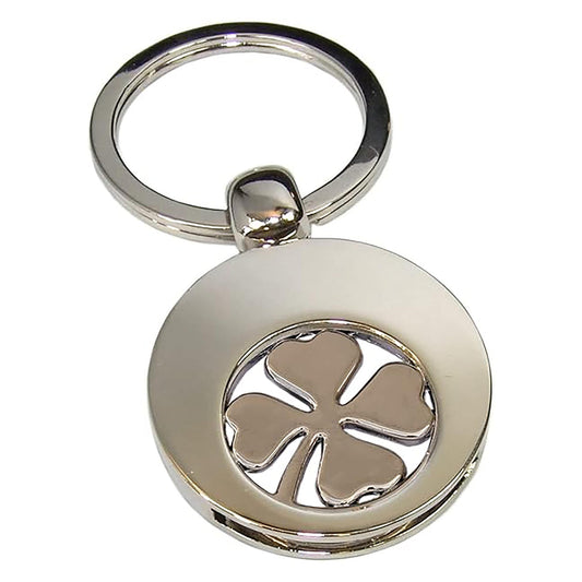 Schlüsselanhänger Kleeblatt Glücksbringer – Metall Anhänger mit Einkaufswagen Chip – Geschenkidee