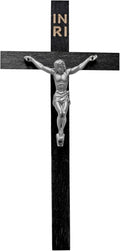 Kaltner Präsente Geschenkidee - Echtholz Wandkreuz Holz Kreuz aus Buche Schwarz/Kruzifix mit Jesus Figur Silber handbemalt für die Wand (Höhe 25 cm)