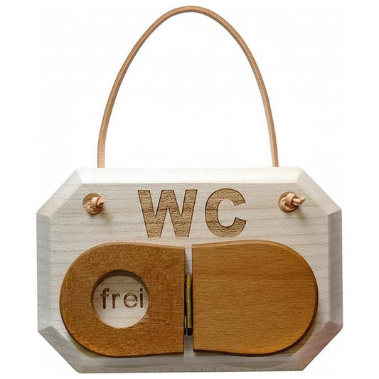 WC-Türschild Holz „frei/besetzt“ – Massives Ahornholz mit Lederband – Toilettenschild Klodeckel-Design