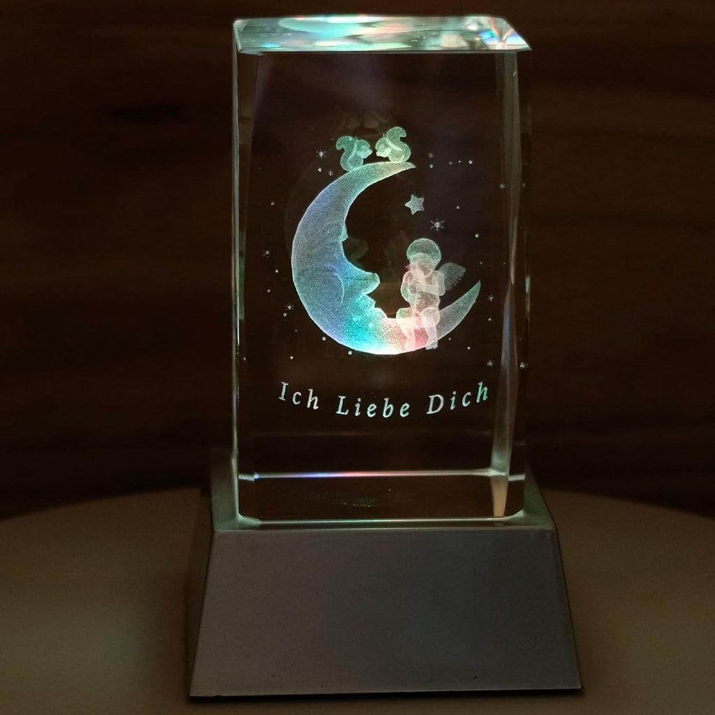 Kaltner Präsente Stimmungslicht - Kristall Glasblock mit 3D Gravur 'Ich liebe dich' - Dekoration für Wohnzimmer und Schlafzimmer