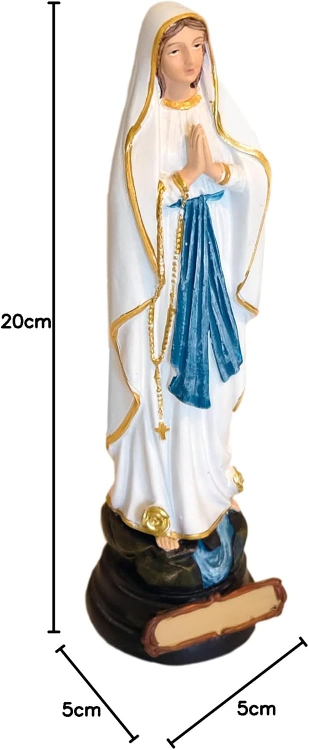 Kaltner Präsente Geschenkidee: Skulptur Mutter Gottes 20 cm Madonna Maria Notre Dame de Lourdes - Handgemalte Marienfigur auf Sockel - Hochwertiger Kunstguss aus Resin – Dekoration