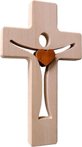 Kaltner Präsente Geschenkidee - Design Wandkreuz Buche mit Echtholz Herz aus Nussbaum Holz Kreuz für die Wand Kruzifix modern (Höhe 20 cm)