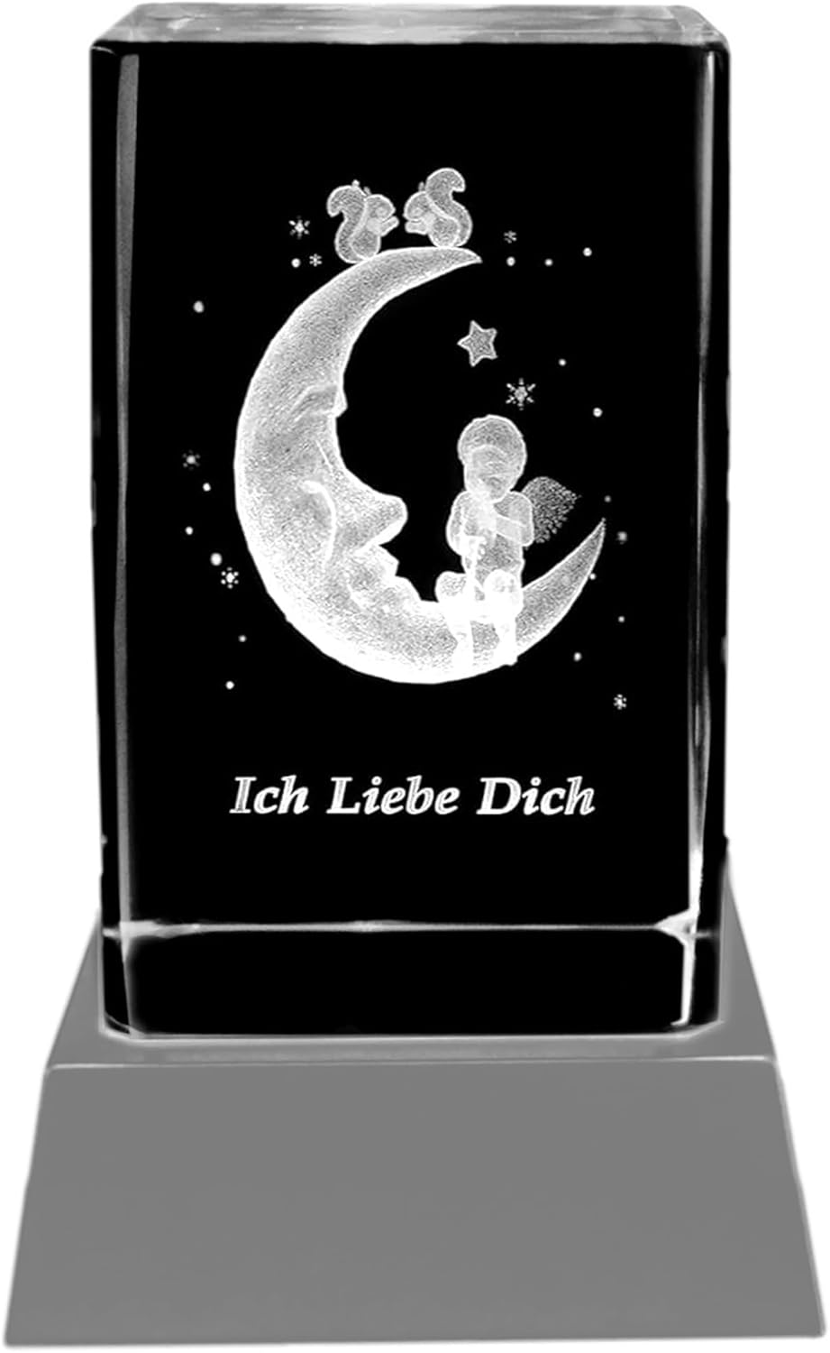 Kaltner Präsente Stimmungslicht - Kristall Glasblock mit 3D Gravur 'Ich liebe dich' - Dekoration für Wohnzimmer und Schlafzimmer