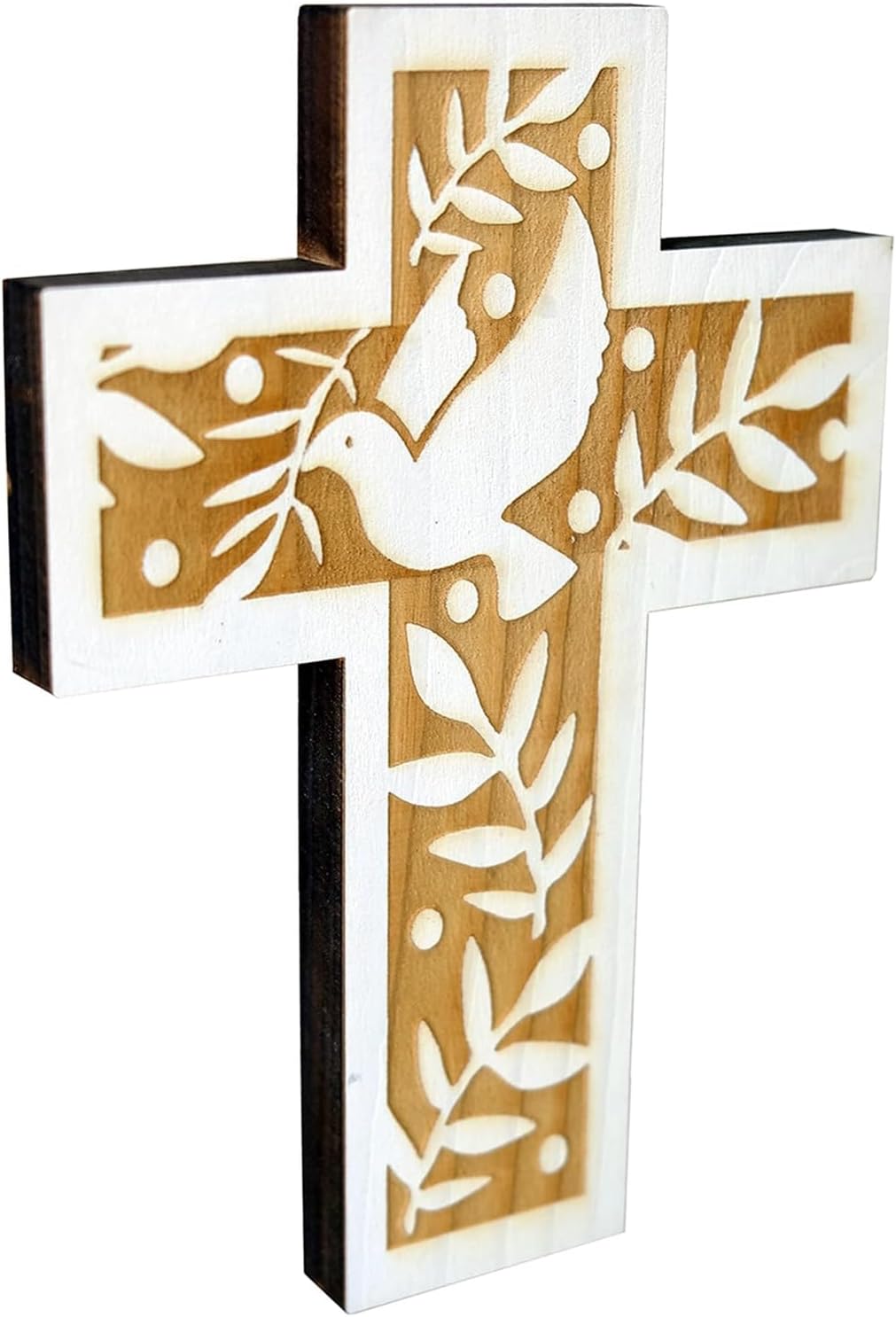 Kaltner Präsente Geschenkidee - Wandkreuz Echtholz Kreuz aus Fichte Kruzifix mit Taube für die Wand modern gefertigt im Grödner Tal Südtirol (Höhe 18 cm)
