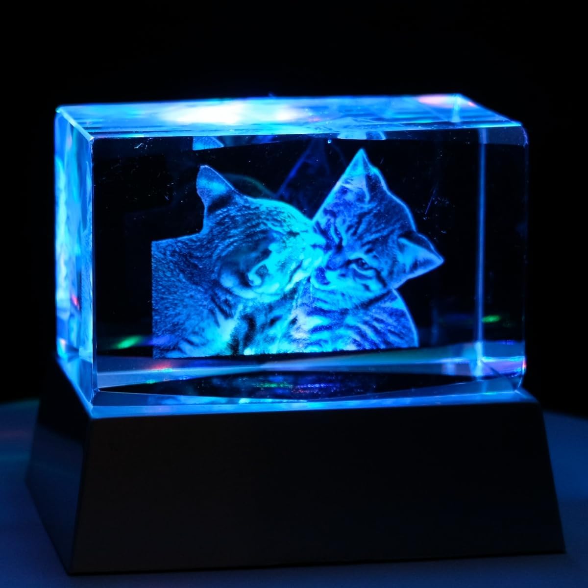 Kaltner Präsente Stimmungslicht - Das perfekte Katzen Geschenk: LED Kerze/Kristall Glasblock / 3D-Laser-Gravur Nachtlicht, Katzen Figur, Deko, Katzenliebhaber