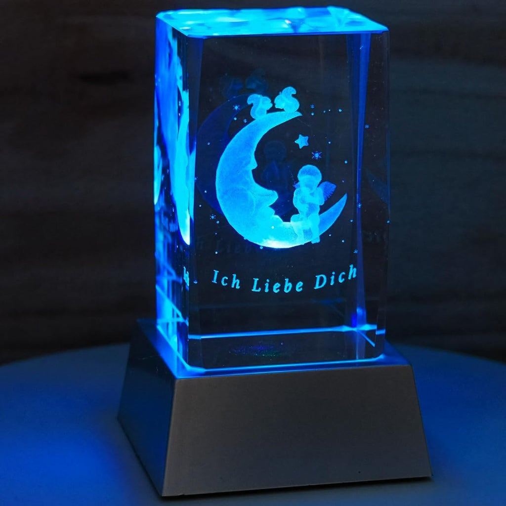 Kaltner Präsente Stimmungslicht - Kristall Glasblock mit 3D Gravur 'Ich liebe dich' - Dekoration für Wohnzimmer und Schlafzimmer