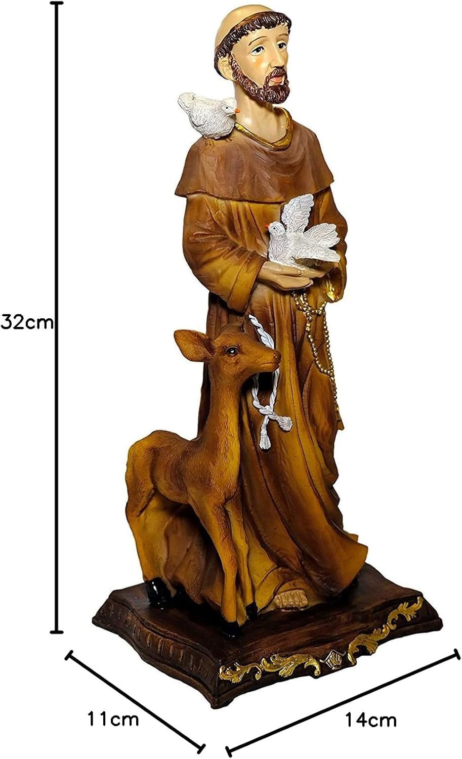 Kaltner Präsente Geschenkidee - 32 cm Heiligenfigur Heiliger Franziskus Franz von Assisi Schutzpatron - Handgemalte Figur auf Sockel - Hochwertiger Kunstguss aus Resin – Dekoration