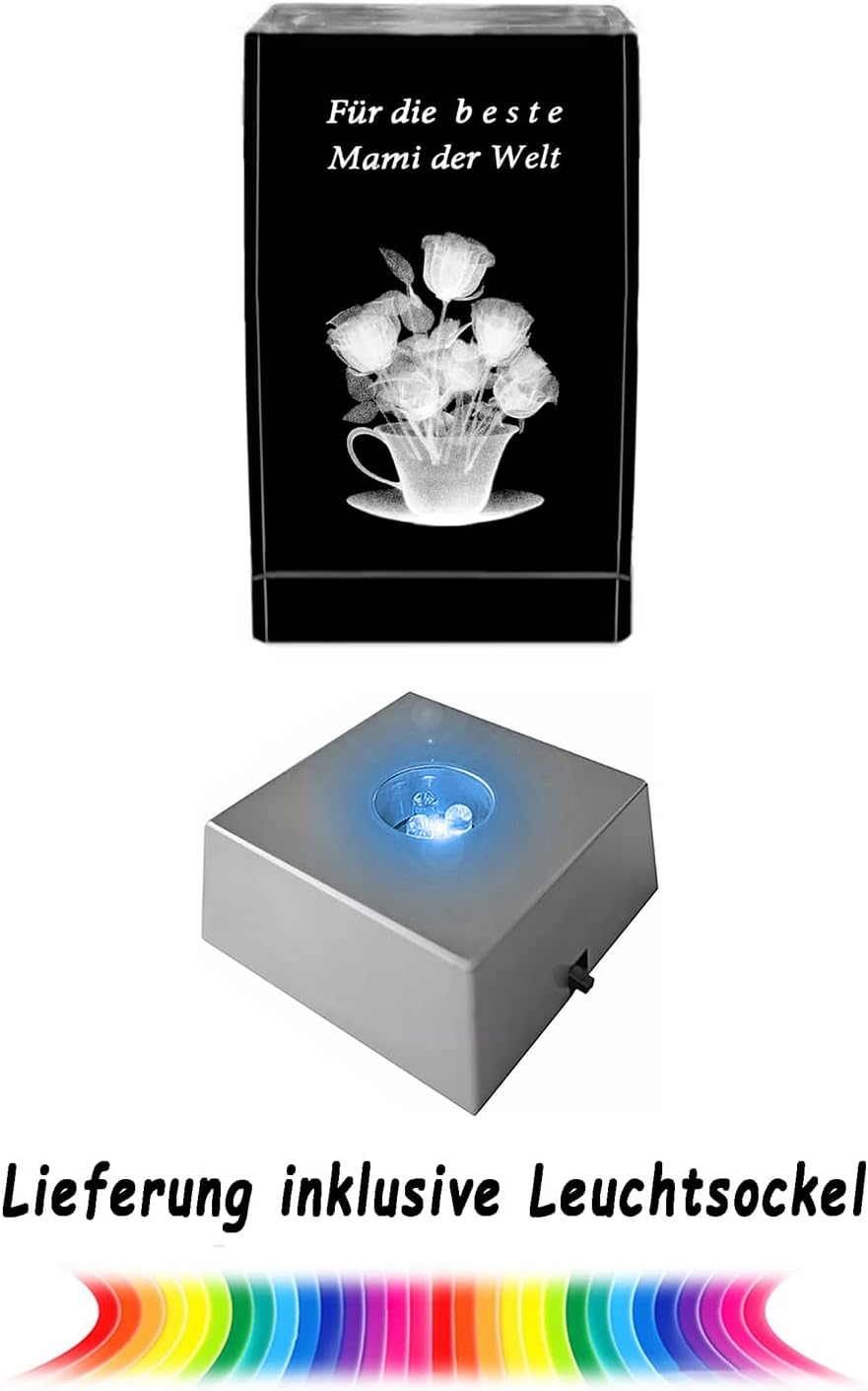 Kaltner Präsente Stimmungslicht - Das perfekte Geschenk: LED Kerze/Kristall Glasblock / 3D-Laser-Gravur/Beste Mami der Welt/Geburtstagsgeschenk für Mama/Geschenke für Mama Muttertag