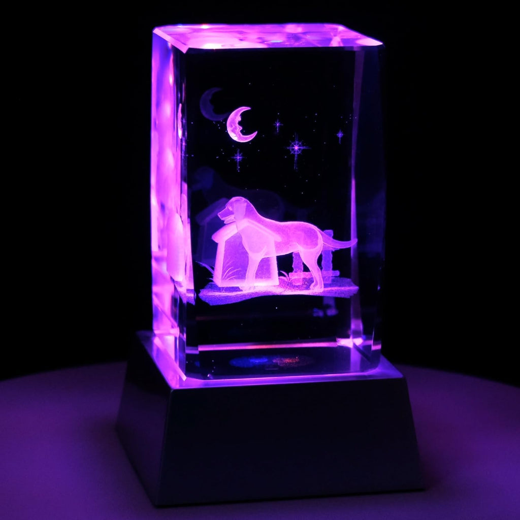 Kaltner Präsente Stimmungslicht - Ein ganz besonderes Geschenk: LED Kerze/Kristall Glasblock / 3D-Laser-Gravur Tiere Hunde Hundehütte/Beleuchtung in Regenbogen Farben