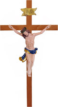 Kaltner Präsente Geschenkidee – Holzkreuz Wandkreuz Kruzifix aus Echtholz Buche Kreuz Eiche mit Jesus Christus Figur aus Kunststein handbemalt (Höhe 15 cm)