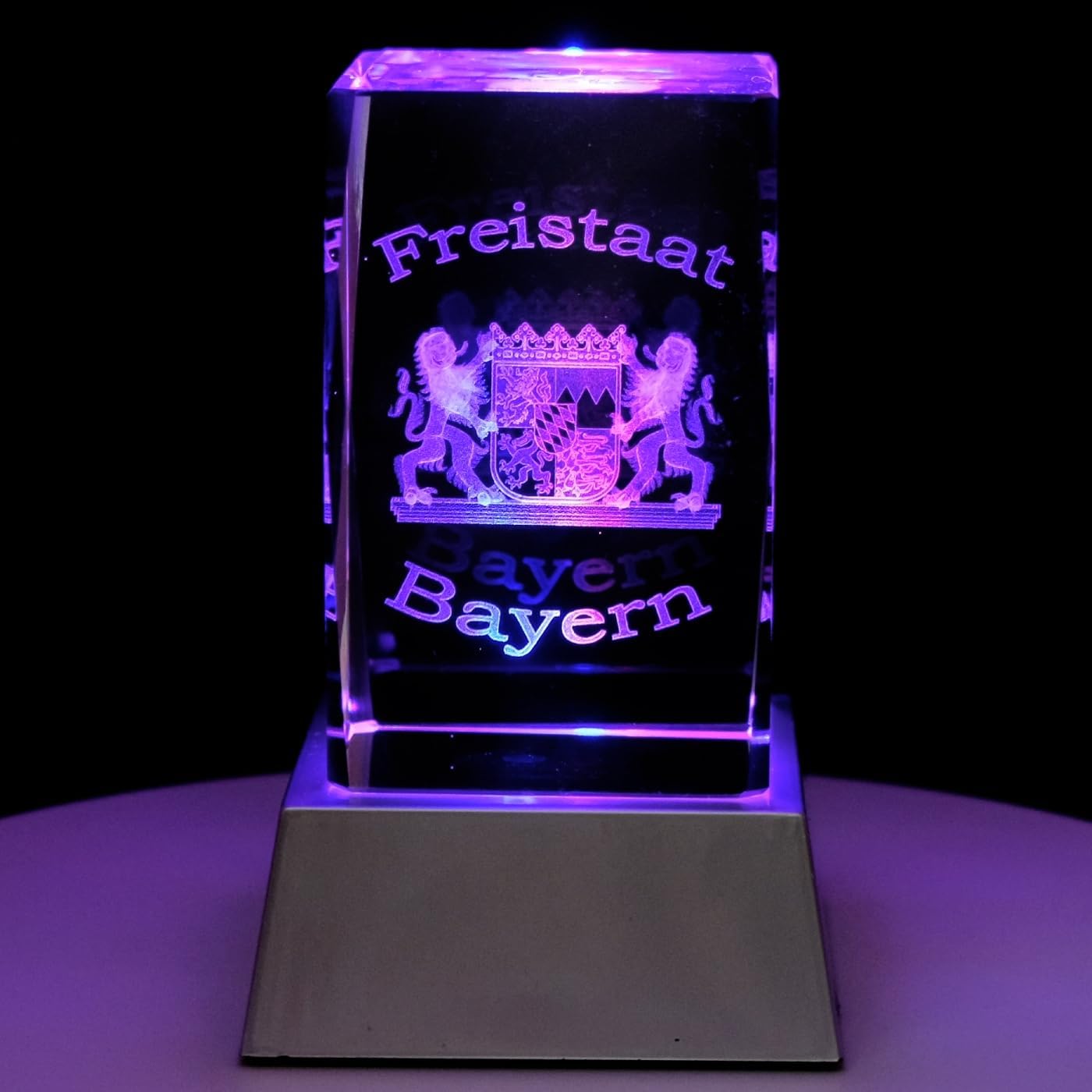 Kaltner Präsente Stimmungslicht – EIN ganz besonderes Geschenk: LED Kerze/Kristall Glasblock / 3D-Laser-Gravur/Bayerische Deko/Freistaat Bayern