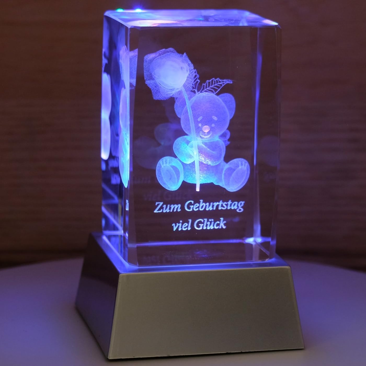 Kaltner Präsente Stimmungslicht - Das perfekte Geschenk: LED Kerze/Kristall Glasblock / 3D-Laser-Gravur Glückwunschkarte/Geburtstagskarte/Zum Geburtstag viel Glück/Geburtstagsgeschenk