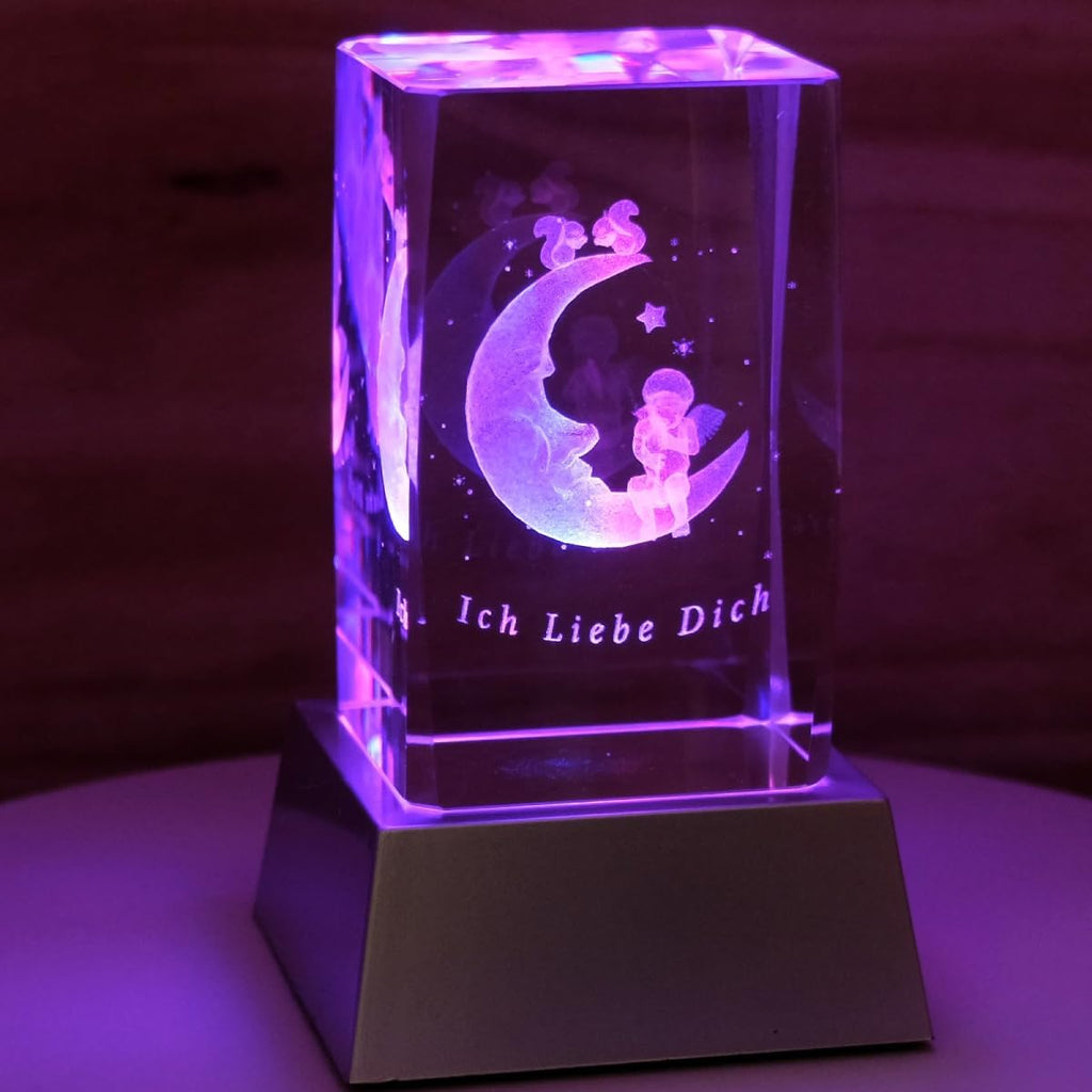 Kaltner Präsente Stimmungslicht - Kristall Glasblock mit 3D Gravur 'Ich liebe dich' - Dekoration für Wohnzimmer und Schlafzimmer