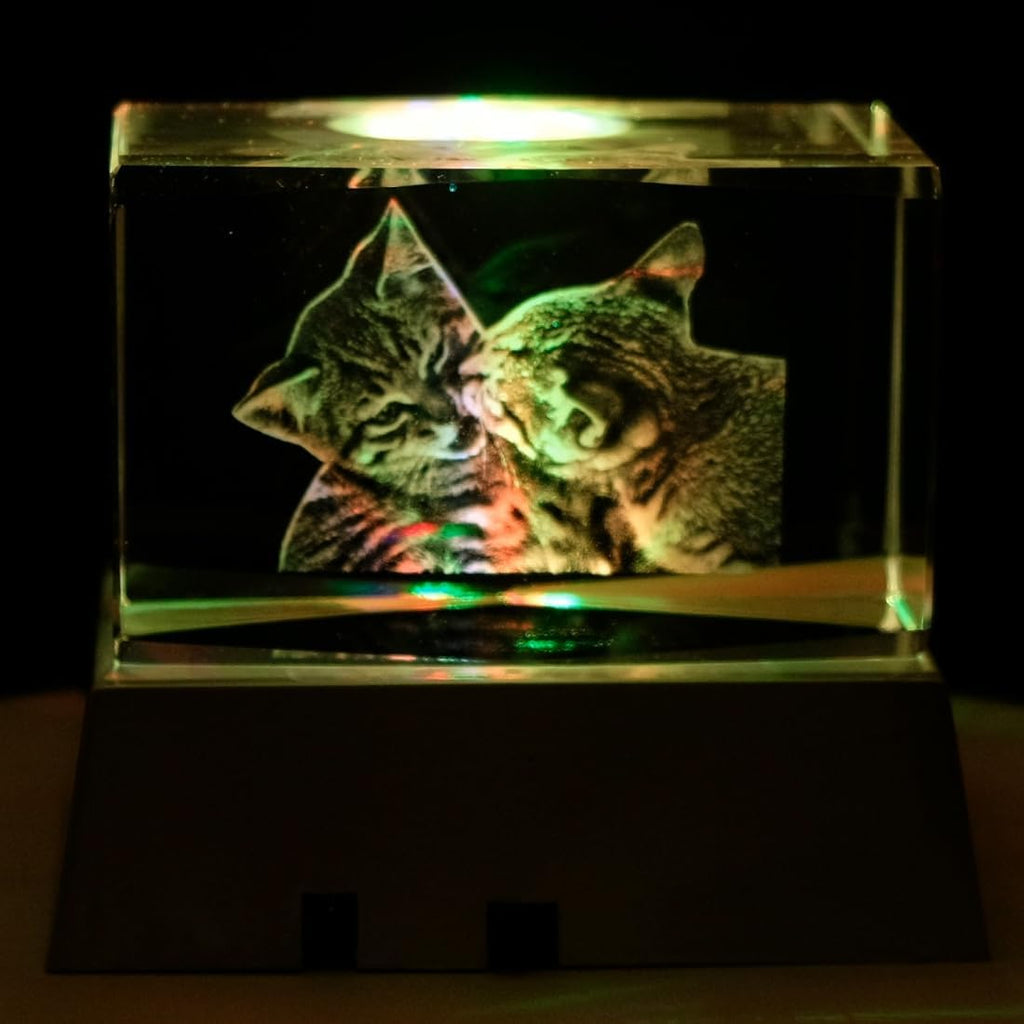 Kaltner Präsente Stimmungslicht - Das perfekte Katzen Geschenk: LED Kerze/Kristall Glasblock / 3D-Laser-Gravur Nachtlicht, Katzen Figur, Deko, Katzenliebhaber