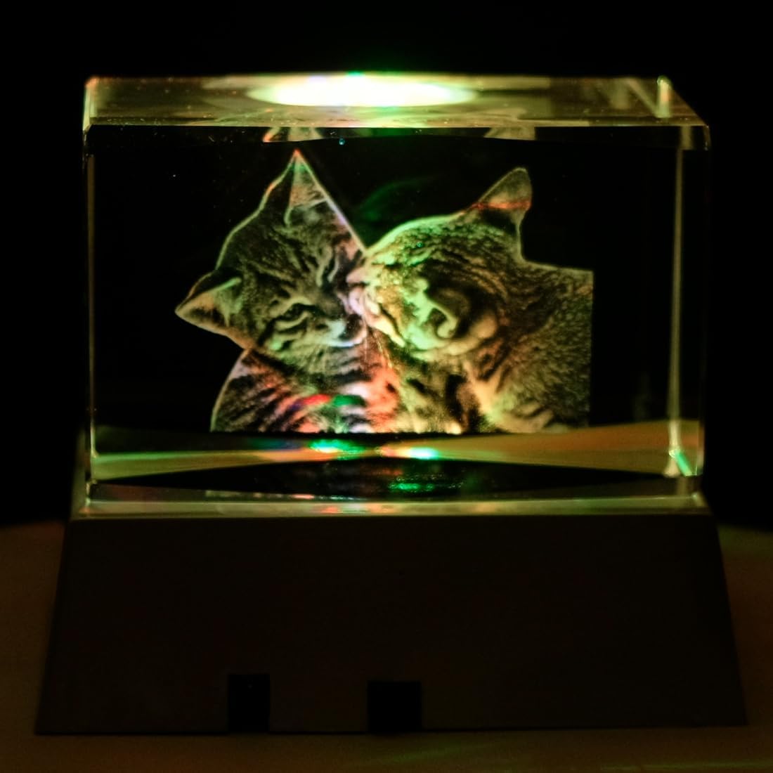 Kaltner Präsente Stimmungslicht - Das perfekte Katzen Geschenk: LED Kerze/Kristall Glasblock / 3D-Laser-Gravur Nachtlicht, Katzen Figur, Deko, Katzenliebhaber
