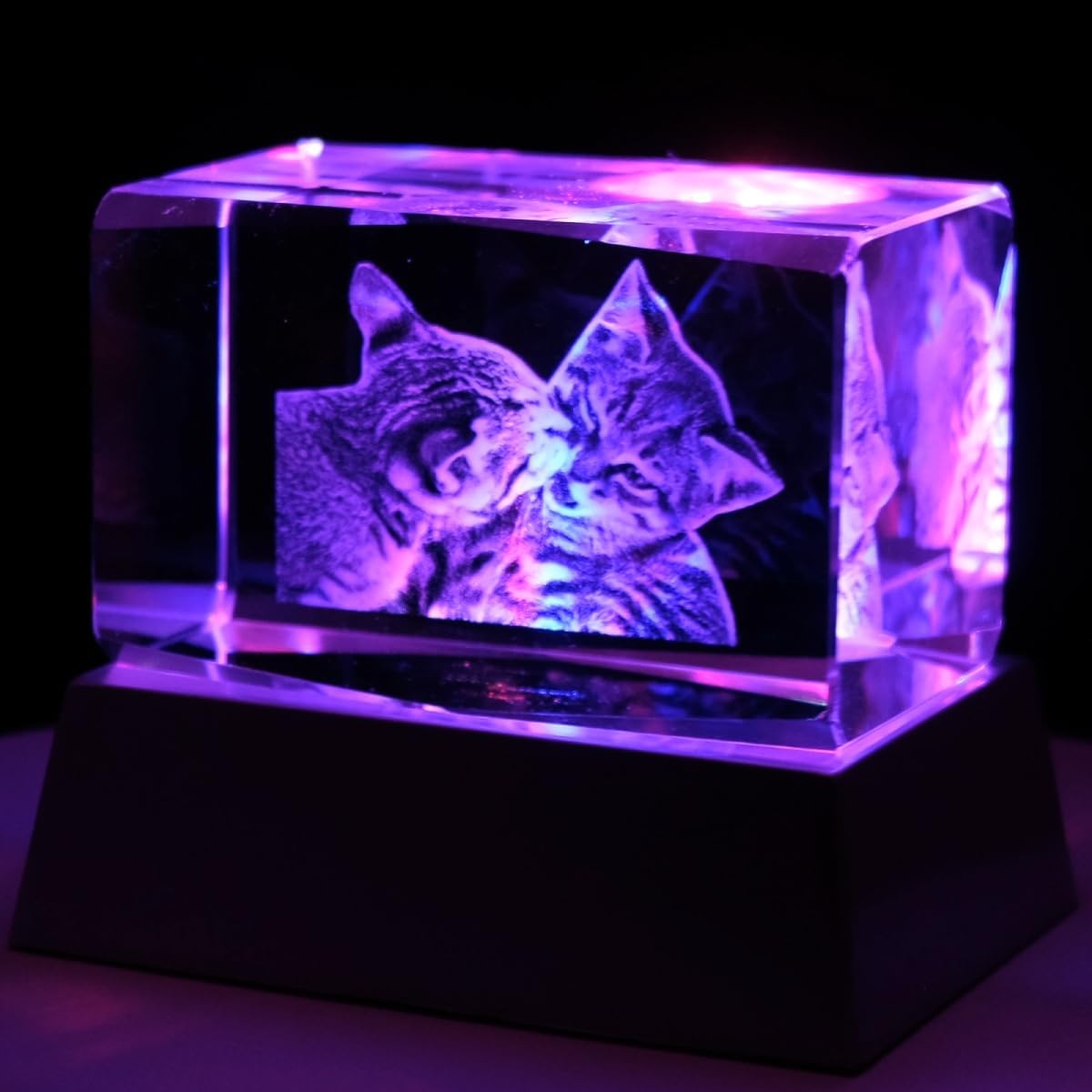 Kaltner Präsente Stimmungslicht - Das perfekte Katzen Geschenk: LED Kerze/Kristall Glasblock / 3D-Laser-Gravur Nachtlicht, Katzen Figur, Deko, Katzenliebhaber