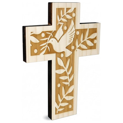 Wandkreuz Fichte 18 cm – Auferstehungskreuz mit Taube Heiliger Geist – Echtholz aus Südtirol
