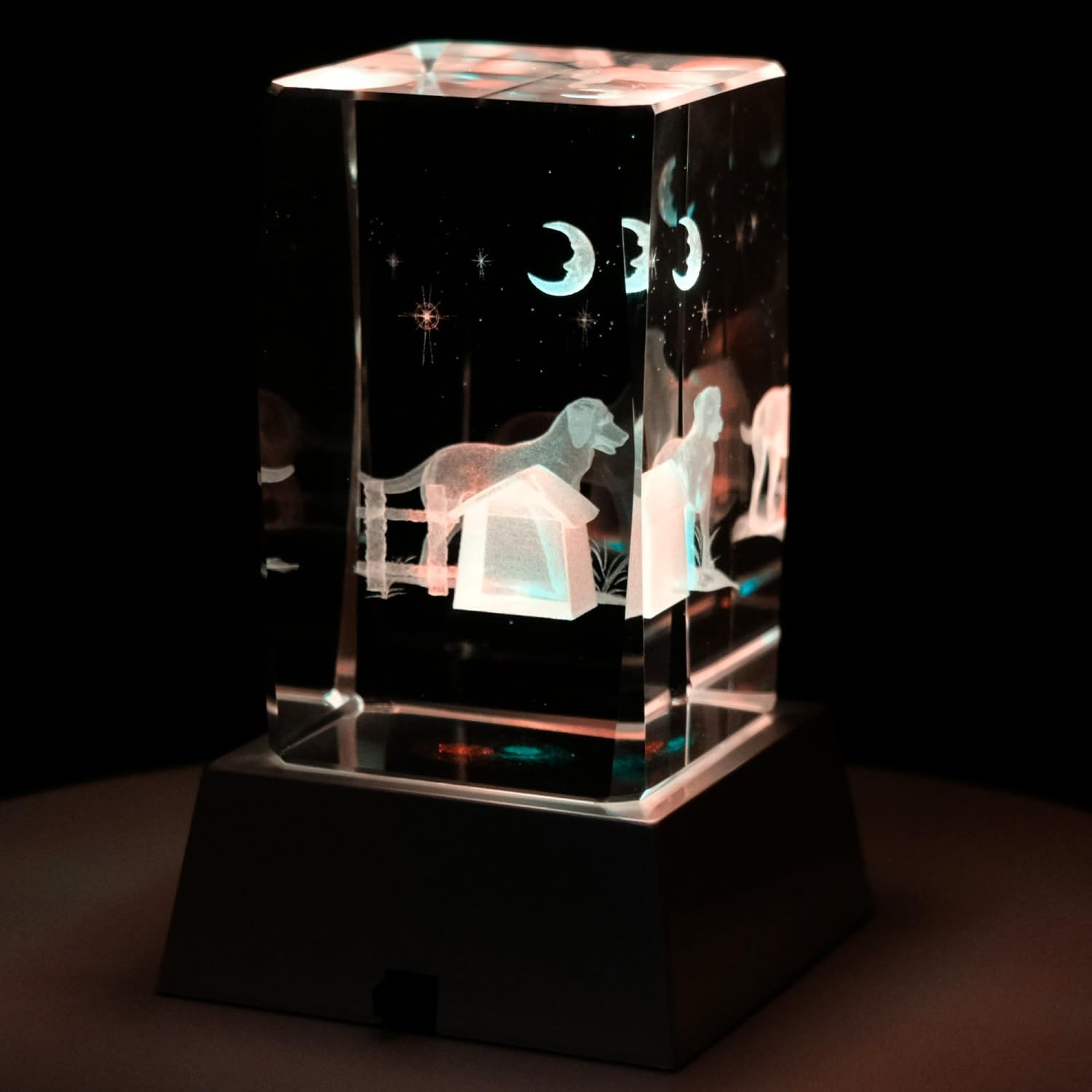Kaltner Präsente Stimmungslicht - Ein ganz besonderes Geschenk: LED Kerze/Kristall Glasblock / 3D-Laser-Gravur Tiere Hunde Hundehütte/Beleuchtung in Regenbogen Farben