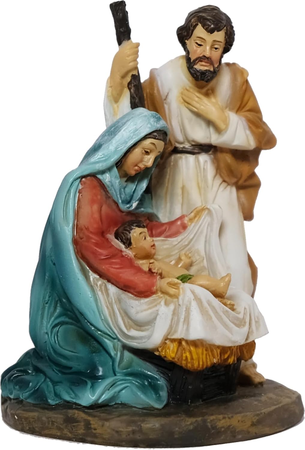 Kaltner Präsente Weihnachtsdekoration: Krippenblock Familienblock Heilige Familie Figur Maria Josef mit Jesus Kind Krippe, Handbemalte Weihnachtskrippe, Traditionelle Krippenfiguren (Höhe 10 cm)
