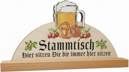 Stammtisch Schild aus Holz 30 cm mit Wunschgravur im Stand – Personalisiert für Verein, Hotel, Biergarten & Partykeller – Bierkrug Motiv – Geschenkidee für Männer – CNC graviert