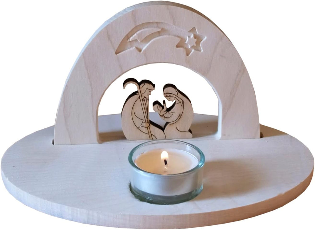 Kaltner Präsente Geschenkidee - Weihnachtskrippe Krippe aus Holz mit Jesus, Maria und Kind in einem Baumstamm mit Rinde, Weihnachtsdekoration Innen, Weihnachtsdeko