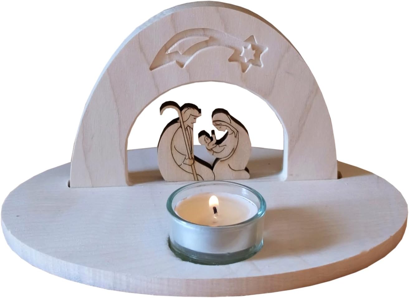 Kaltner Präsente Geschenkidee - Weihnachtskrippe Krippe aus Holz mit Jesus, Maria und Kind in einem Baumstamm mit Rinde, Weihnachtsdekoration Innen, Weihnachtsdeko