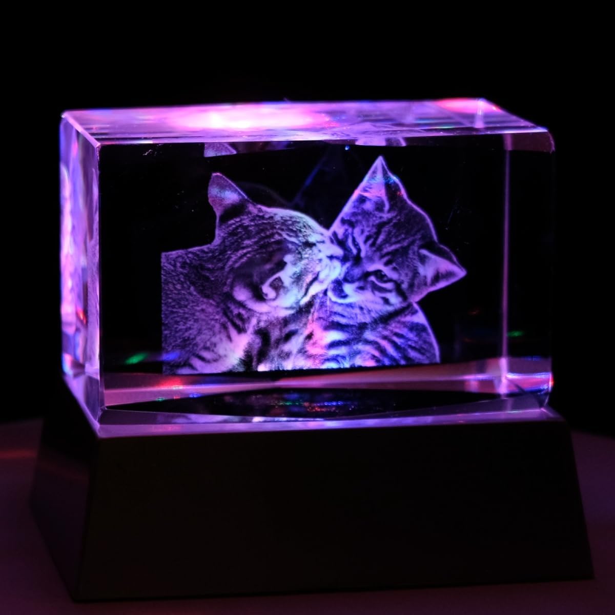 Kaltner Präsente Stimmungslicht - Das perfekte Katzen Geschenk: LED Kerze/Kristall Glasblock / 3D-Laser-Gravur Nachtlicht, Katzen Figur, Deko, Katzenliebhaber