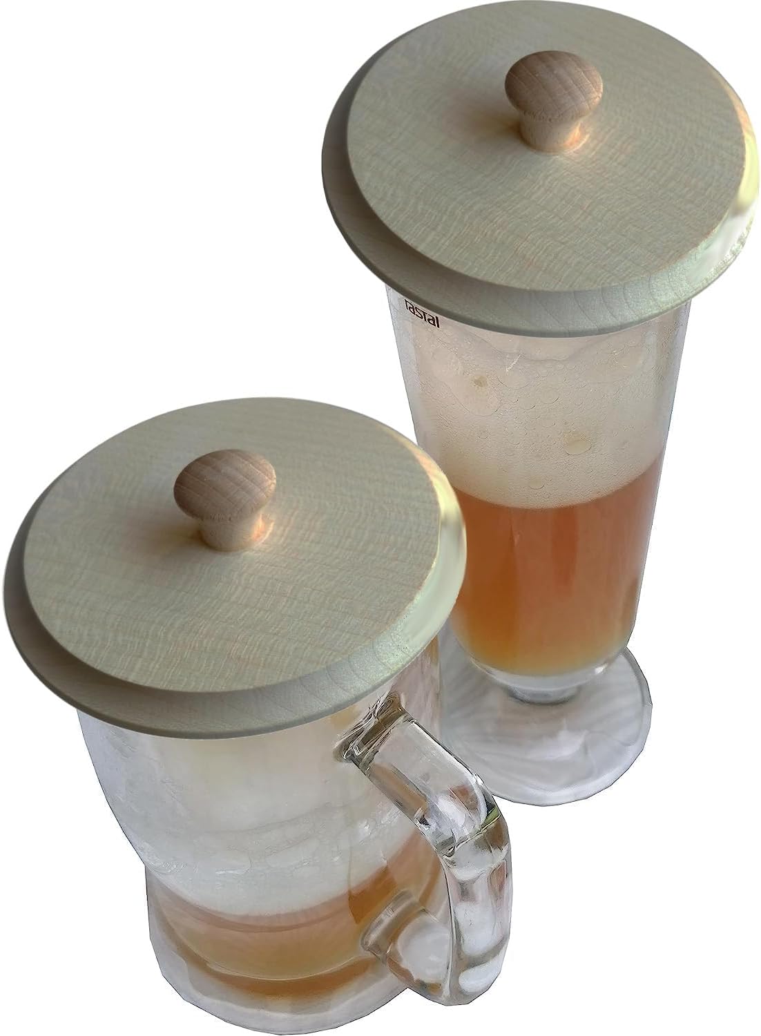 Kaltner Präsente Geschenkidee - Insektenschutz für Gläser und Getränke aus echtem Holz mit Griff Zapfen/Bier Wein Bierdeckel Biergläser Weingläser Biergarten Tassen Biergarten Brotzeit Masskrug