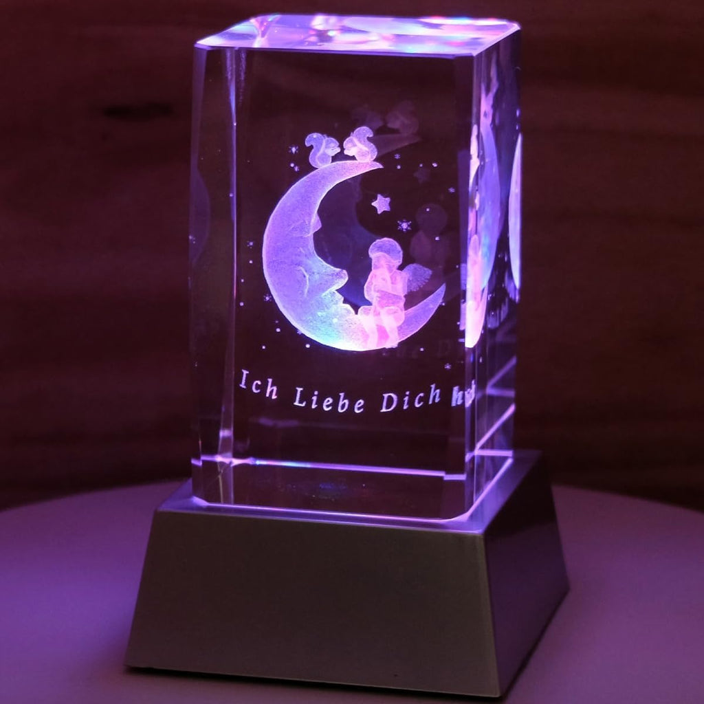Kaltner Präsente Stimmungslicht - Kristall Glasblock mit 3D Gravur 'Ich liebe dich' - Dekoration für Wohnzimmer und Schlafzimmer