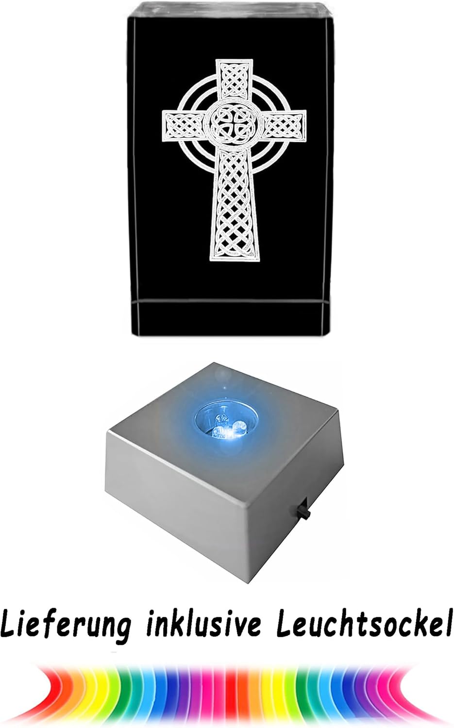 Kaltner Präsente Stimmungslicht - Das perfekte Geschenk: LED Kerze / 3D Kristall Glasblock/Kelten Kreuz, Wikinger Deko, Wolfszahn, Keltisches Kreuz, Keltischer Knoten, Viking