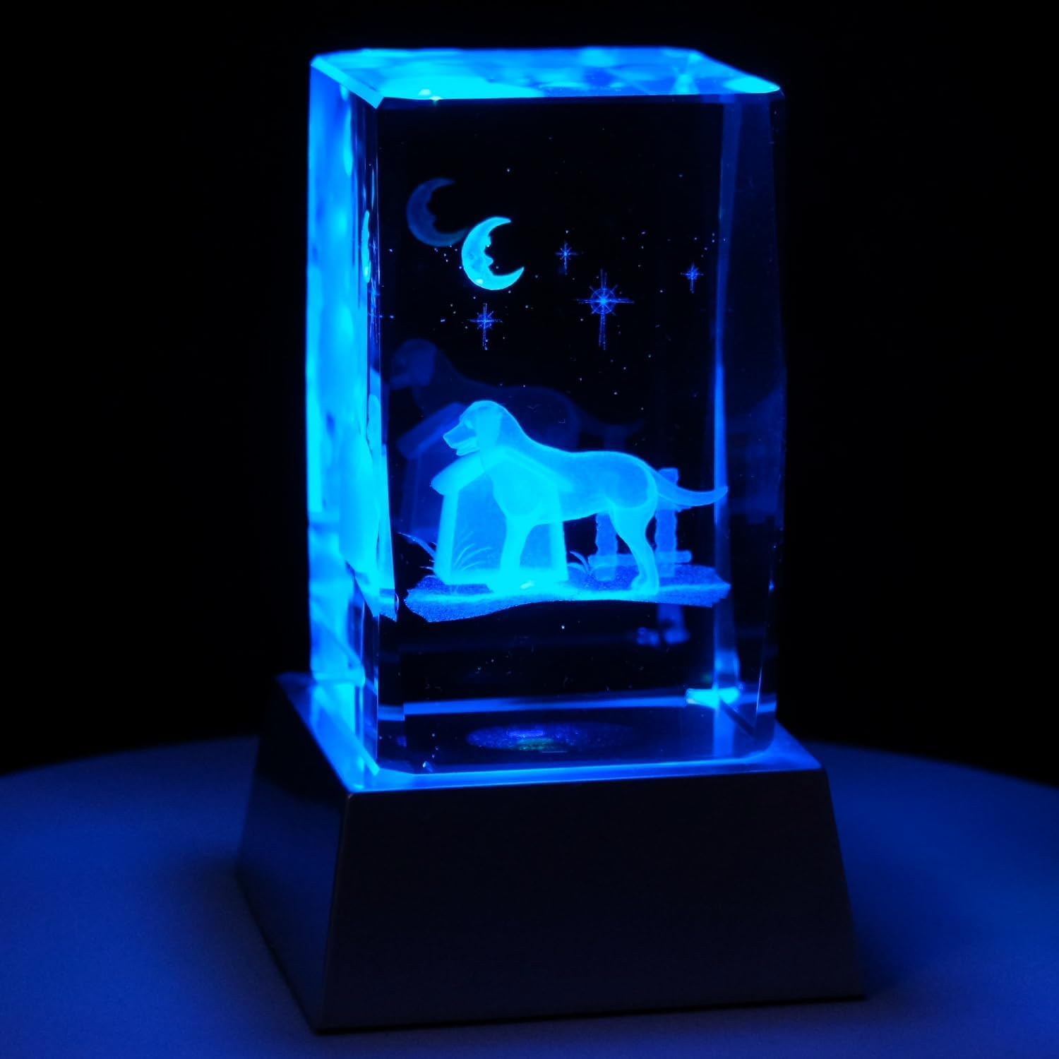Kaltner Präsente Stimmungslicht - Ein ganz besonderes Geschenk: LED Kerze/Kristall Glasblock / 3D-Laser-Gravur Tiere Hunde Hundehütte/Beleuchtung in Regenbogen Farben