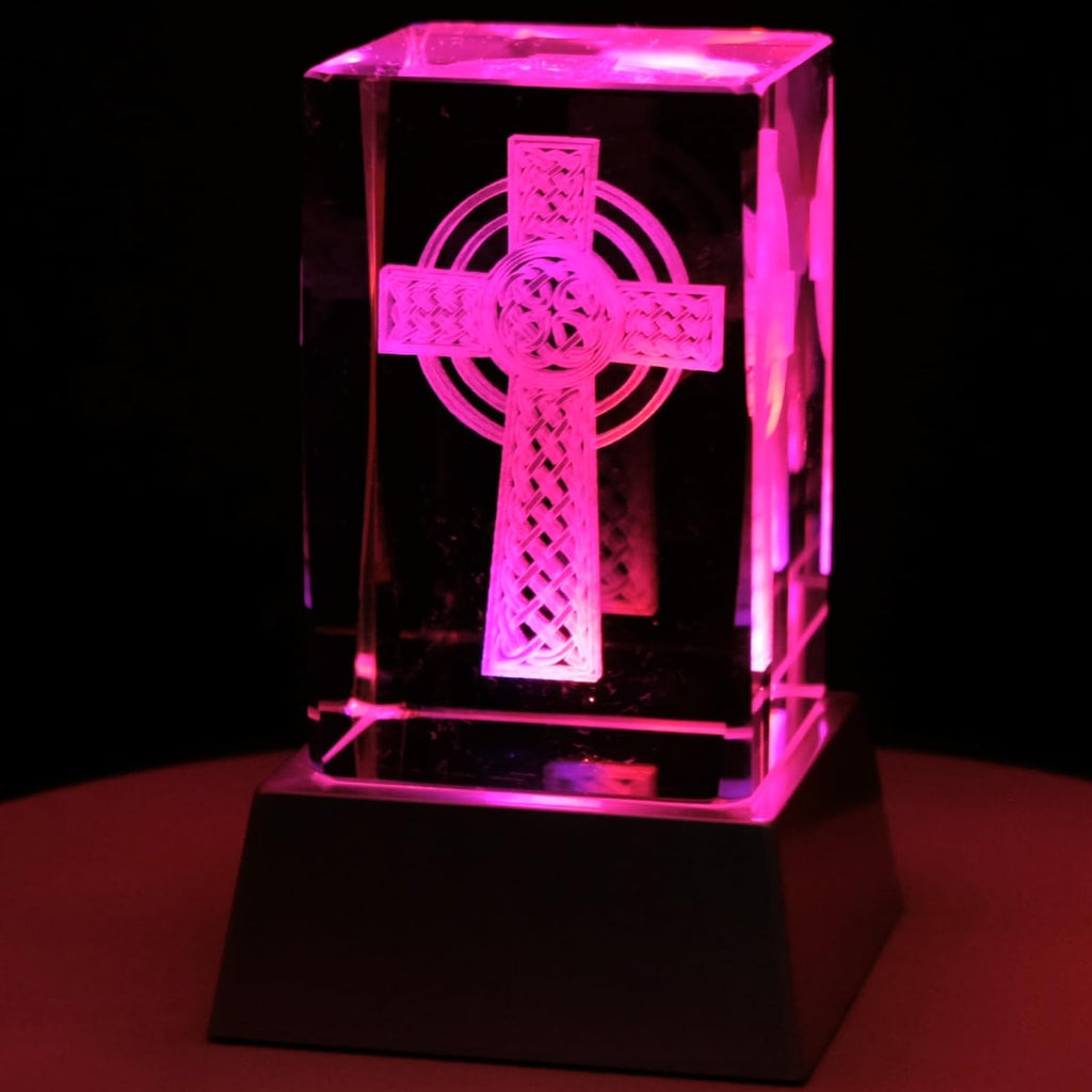 Kaltner Präsente Stimmungslicht - Das perfekte Geschenk: LED Kerze / 3D Kristall Glasblock/Kelten Kreuz, Wikinger Deko, Wolfszahn, Keltisches Kreuz, Keltischer Knoten, Viking